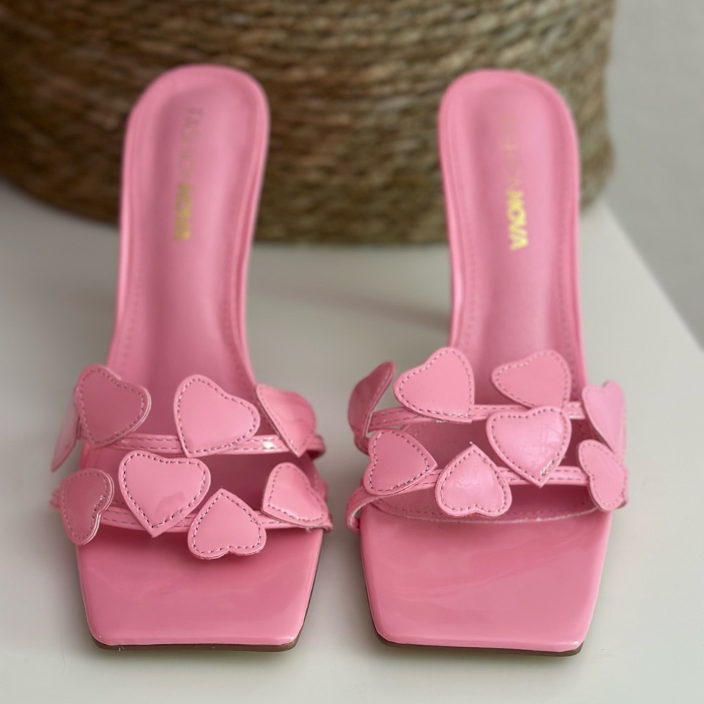Pink Leather Heart Heels - 3 & 1/2” high